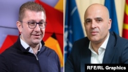 Лидерот на ВМРО-ДПМНЕ Христијан Мицкоски и премиерот Димитар Ковачевски. 