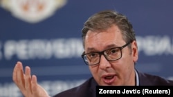 Predsednik Srbije Aleksandar Vučić tokom konferencije za novinare u Beogradu, 24. septembra 2023.