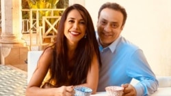 Darya Safai, a Belgian lawmaker pictured with her husband, Saeed Bashirtash, in 2023, says she received death threats from Iran.