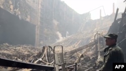 Salla e koncerteve Crocus City afër Moskës, e shkatërruar pas sulmeve të 22 marsit. Grupi ekstremist Shteti Islamik e ka marrë përgjegjësinë për sulmin.