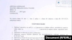 Kontrata e V.J, si punëtor i arsimit në Leposaviq.