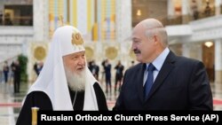 Patriarhul Kiril al Rusiei și președintele belarus Aliaxander Lukașenka, MInsk, 15 octombrie 2018