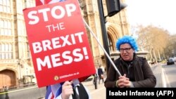 Një protestues para Parlamentit britanik, foto nga arkivi.
