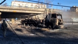 Tehnică militară rusă distrusă la Kiev, 26 februarie 2022.