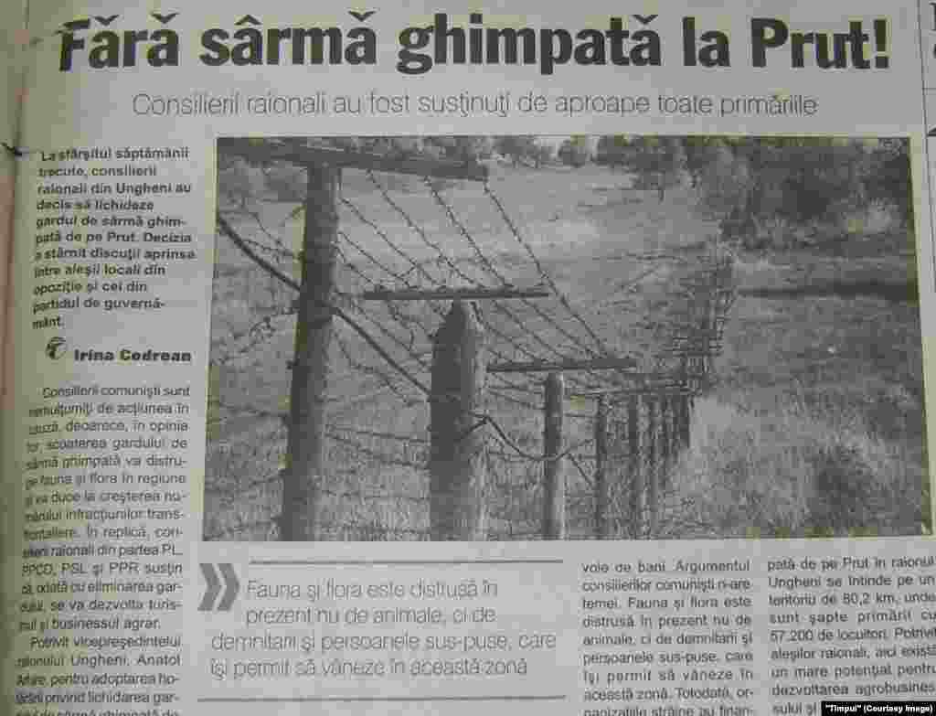 "Timpul", 29 octombrie 2007, primarii şi consiliile raionale de pe Prut votează scoaterea sârmei ghimpate