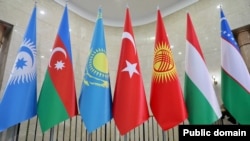 Kyrgyzstan - The flags of Azerbaijan, Turkey and other Turkic states are displayed during a summit in Bishkek, November 6, 2024.