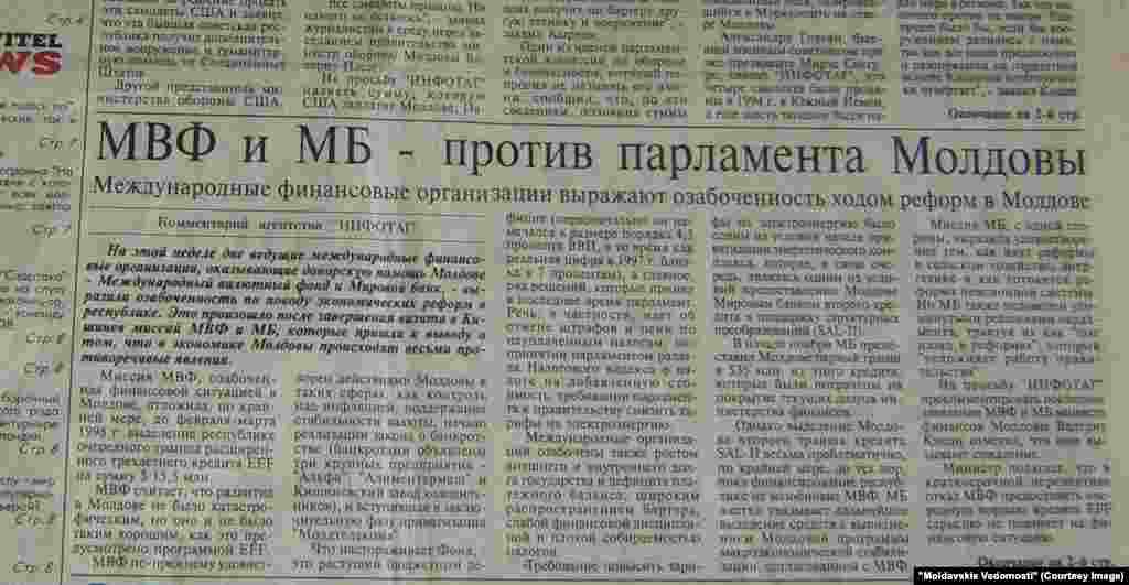 "Moldavskie Vedomosti", 8 noiembrie 1997, partenerii de dezvoltare nu mai vor să audă promisiuni, vor reforme