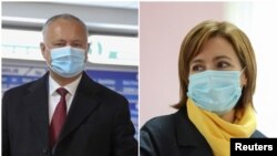 Președintele Igor Dodon și Maia Sandu votând în primul tur al prezidențialelor, Chișinău, 1 noiembrie 2020.
