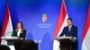 Gulyás Gergely, a Miniszterelnökséget vezető miniszter és Vitályos Eszter kormányszóvivő a Kormányinfón 2024. november 28-án