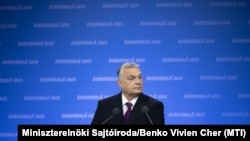 Orbán Viktor miniszterelnök évértékelő beszédét tartja a Várkert Bazárban 2025. február 22-én