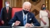 U.S. -- President Joe Biden signs three documents including an inauguration declaration, cabinet nominations and sub-cabinet nominations in the President's Room at the U.S. Capitol after the inauguration ceremony, Wednesday, Jan. 20, 2021, at the U.S. Cap