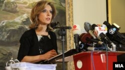 Прес-конференција на министерката за култура Елизабета Канческа-Милевска во Музејот на ВМРО во врска со случајот „Тендери“.